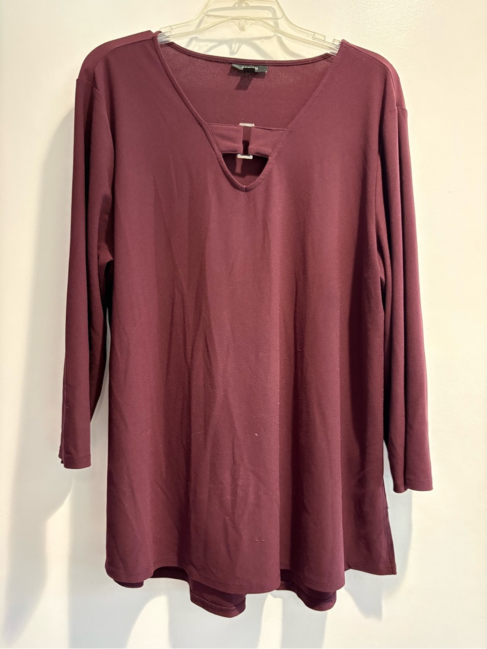 Alfani Burgundy V-Neck Tunic with Neckline Strap Detail